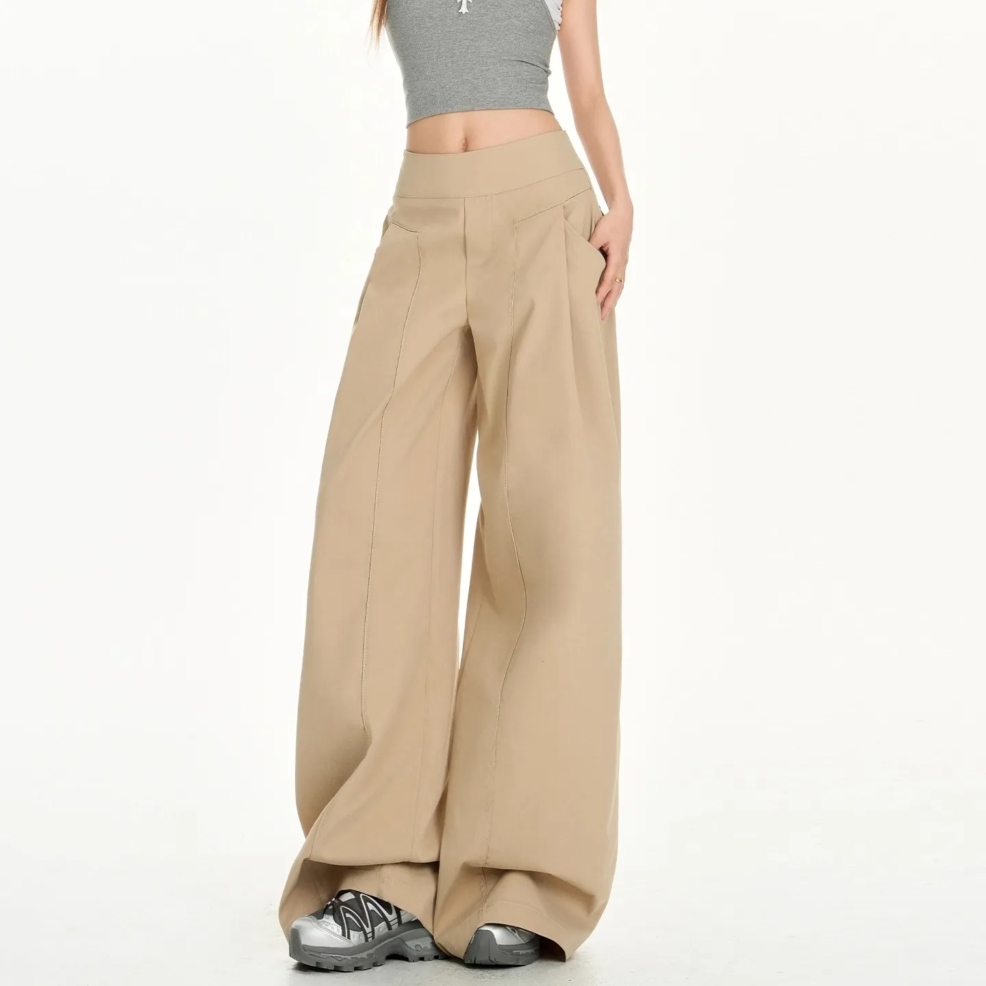 ارتفاع الخصر النساء البدلة السراويل مستقيم مكتب السيدات الكورية موضة بنطلون زر غير رسمي فضفاض الإناث السراويل السوداء جديد 2025