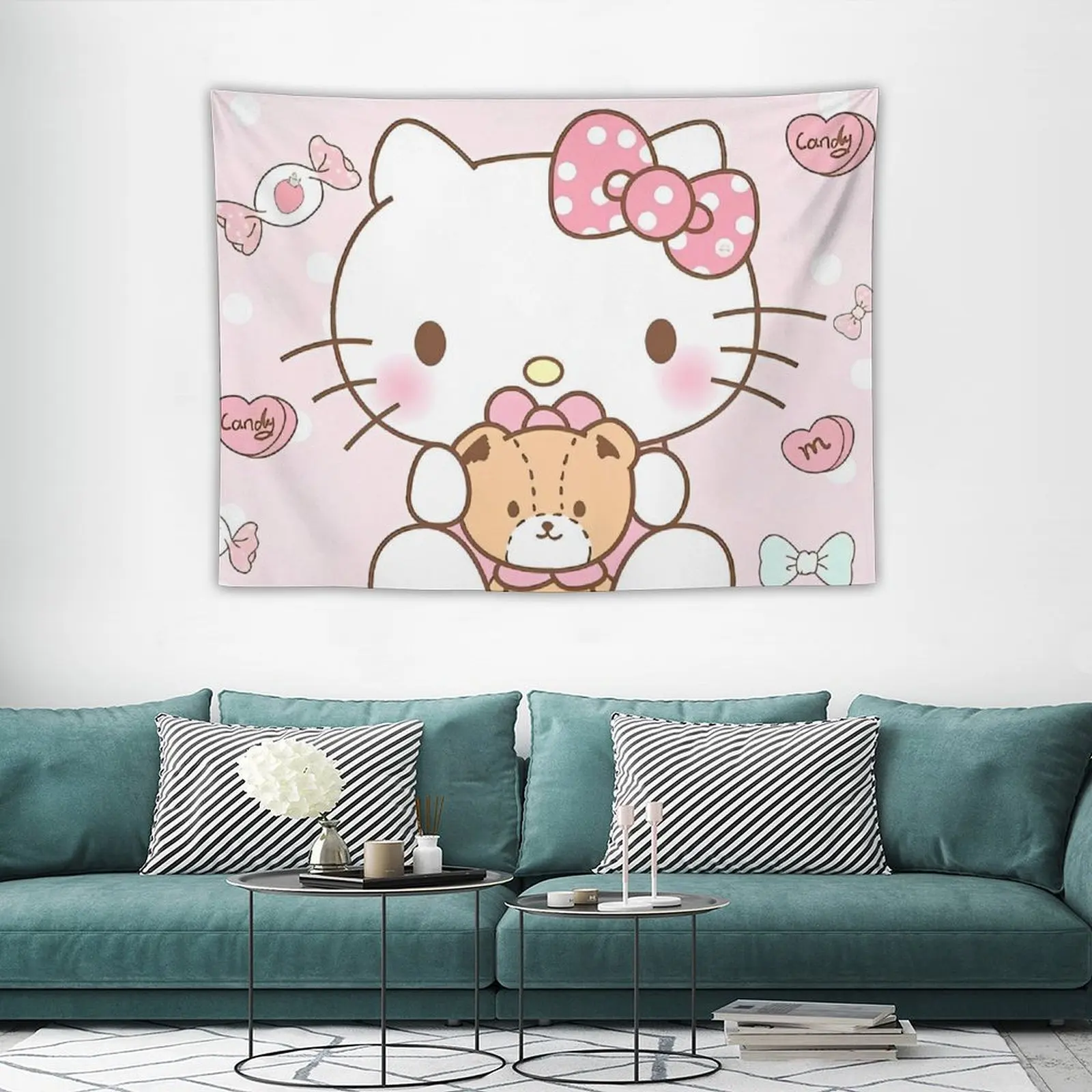 

Hello Kitty Kawaii Cartoon Tapestry Funny Wall Tapestries Hanging Printed Custom Bedroom Living Room Home Decor Blanket