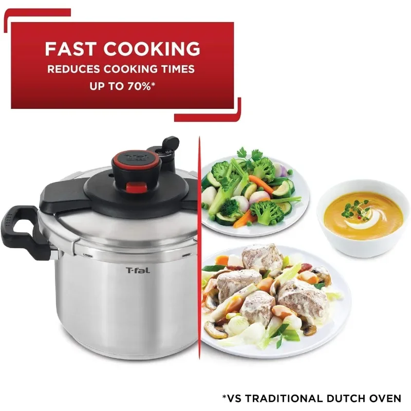 Steel Pressure Cooker 6.3 Quart, Induction , Secure locking System, One Hand System, Recipe Book Included, Cookware