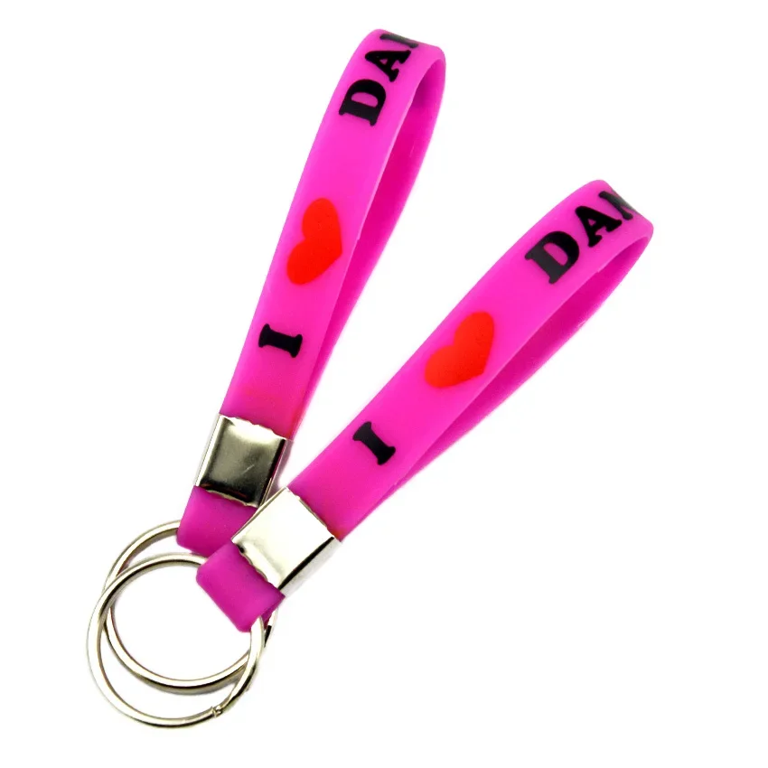 1 PC I Love Dance Silicone Wristband Key Ring Printed/Debossed Logo keychain