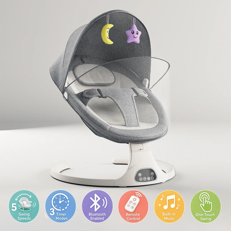 Cuna eléctrica para bebé, mecedora con música Bluetooth, mosquitera, cuna multifuncional remota para recién nacidos, artículos para bebé