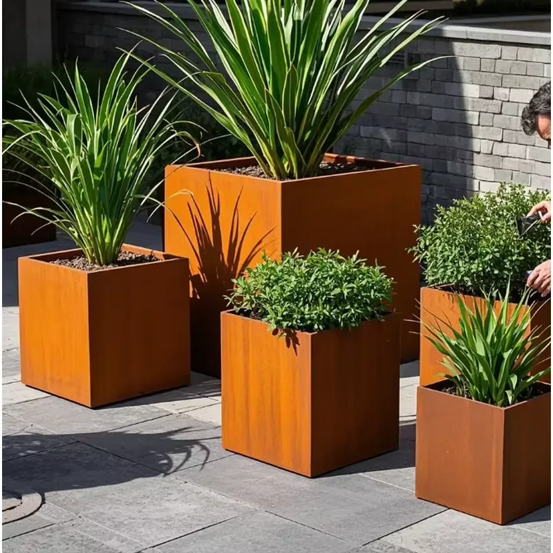 Durable Weather Resistant Steel Elevated Garden Flower Pots With Drainage Holes Eco Friendly Outdoor Planter For Home Yard