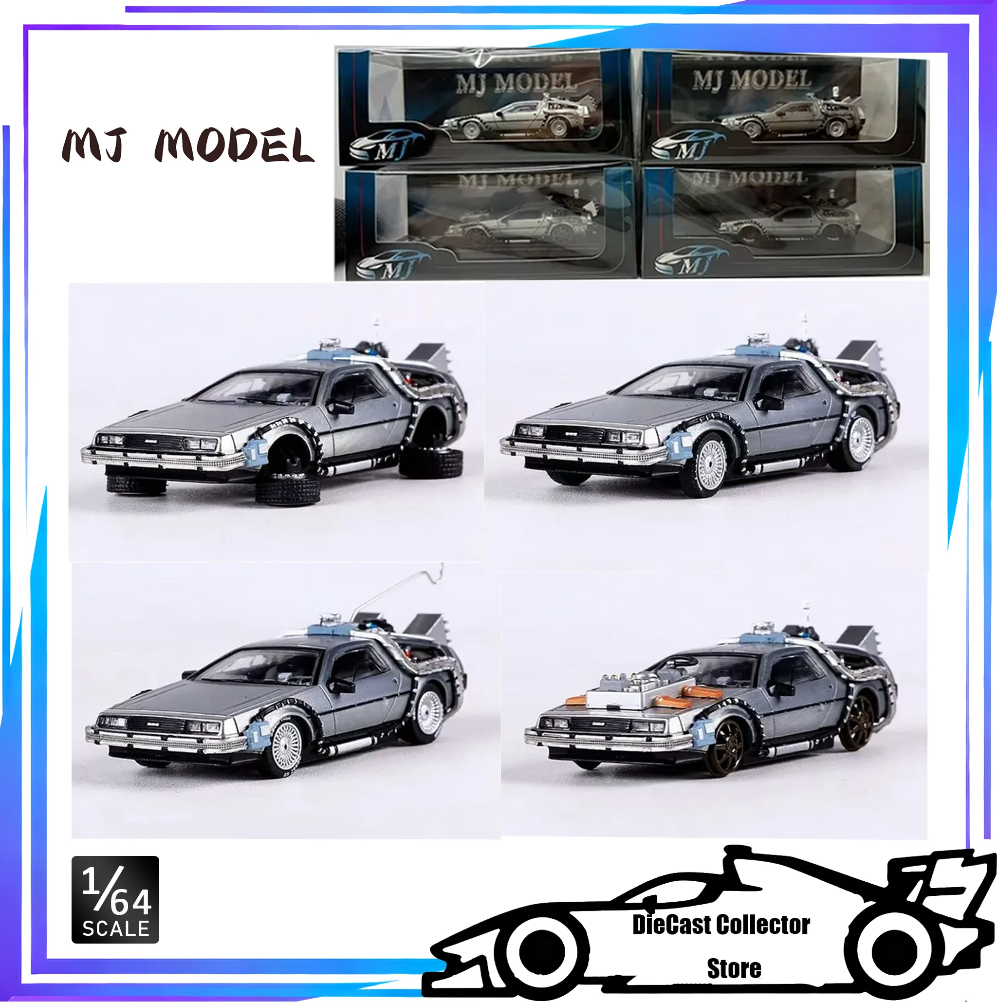 

MJ 1:64 DeLorean DMC I II III Back To The Future Time Machine Mr.Fusion Diecast Toy Vehicle Car Model