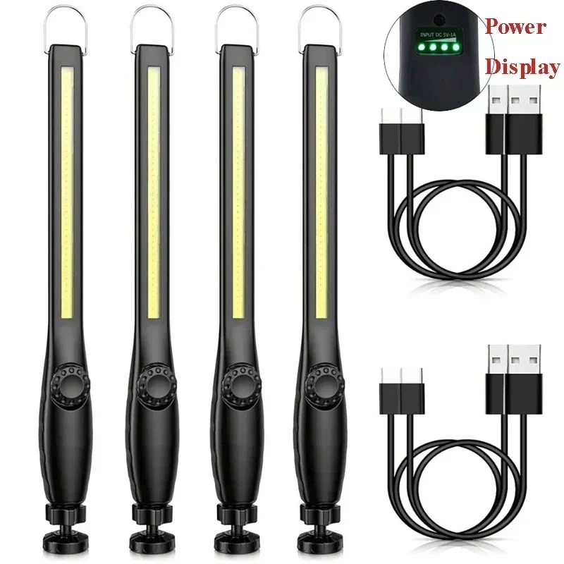 Lampe de Poche Magnétique LED Rechargeable par USB, Torche, Crochet, Lanterne Portable, Inspection, Camping, Réparation Automobile, 1/2/4 Pièces