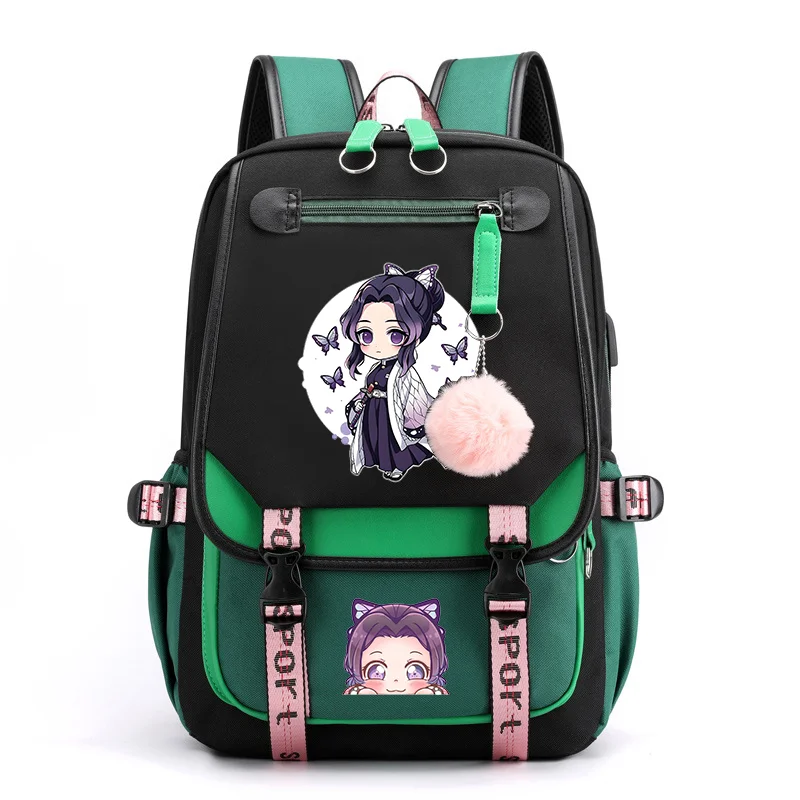 Niedlicher Kawaii Kochou Shinobu Muster Rucksack Teenager Street Anime Rucksack Kochou Shinobu Rucksack USB Rucksäcke