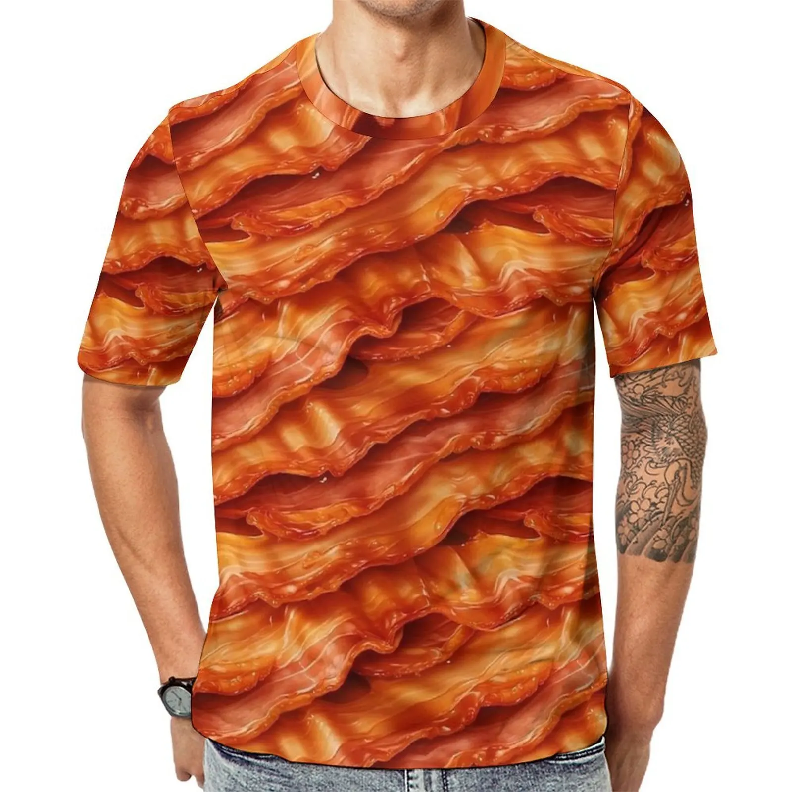 Summer T-Shirt Cartoon Crispy Bacon Print T-Shirts  Funny Harajuku Tees For Male Short Sleeve Pattern Plus Size Tops