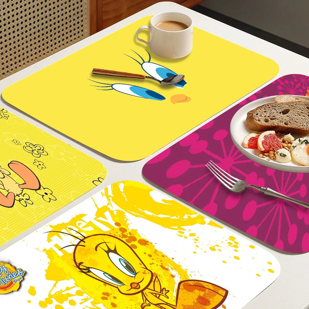 Looney Tunes T-Tweety Bird Kitchen Dish Mat Absorbent Dining Table Mats Retro Non-slip Placemat Coffee Dish Tableware Mat