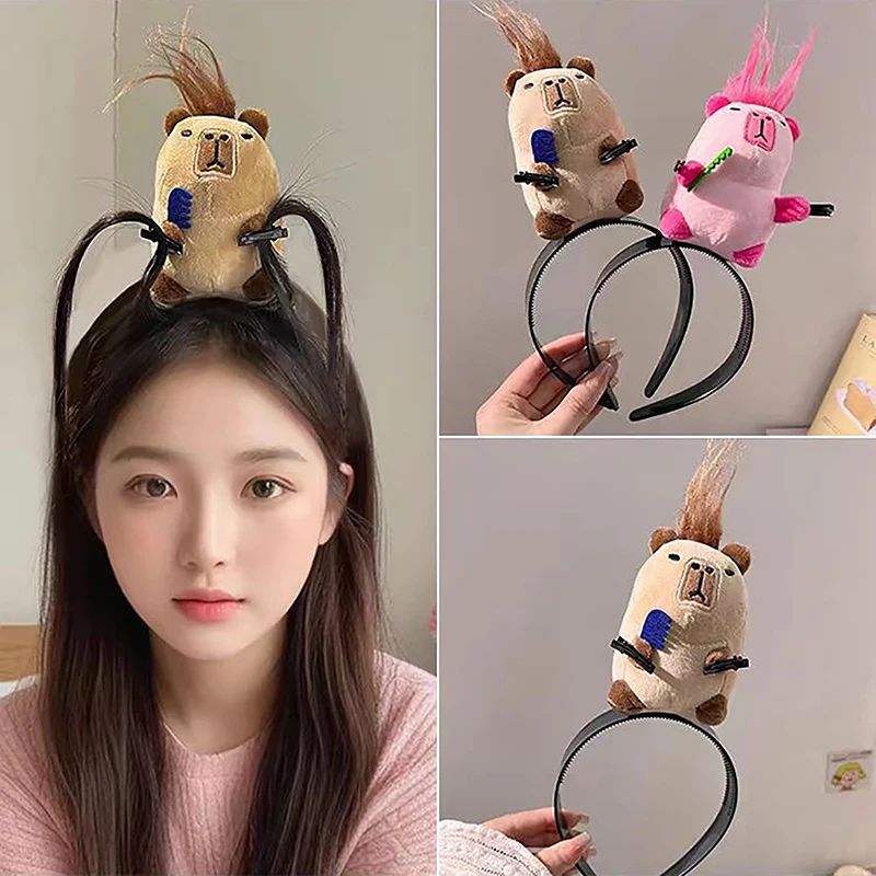 Capybara Headband Cute Girls Headband Plush Hairbands Hair Accessories Plush Hair Hoop Photo Props Party Supplies 2024 New