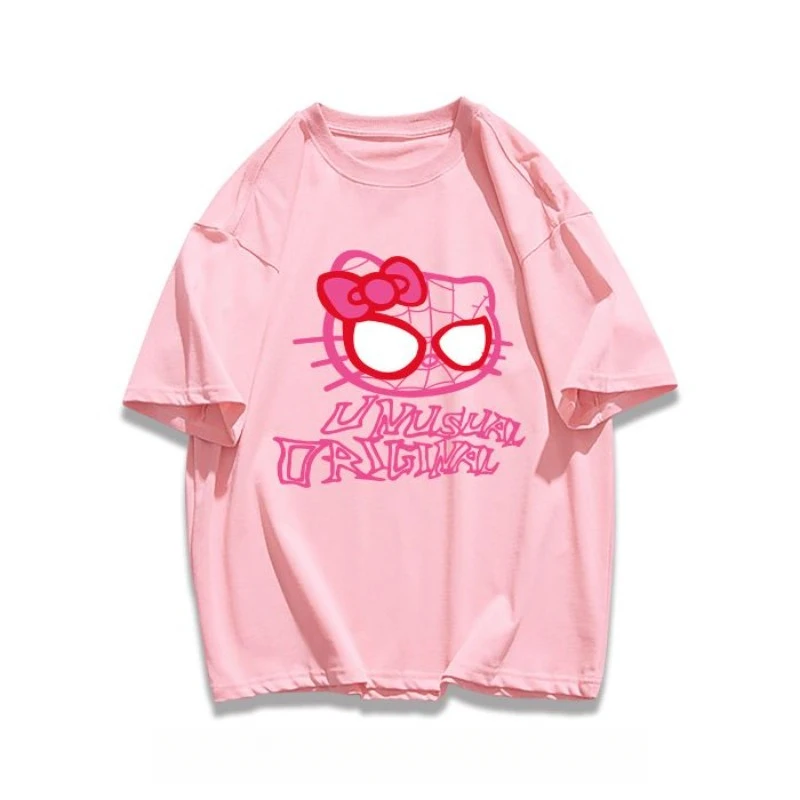 Novo kawaii sanrio olá kitty bonito impresso camiseta feminina anime ao ar livre solto encaixe de alta qualidade manga curta presente da menina