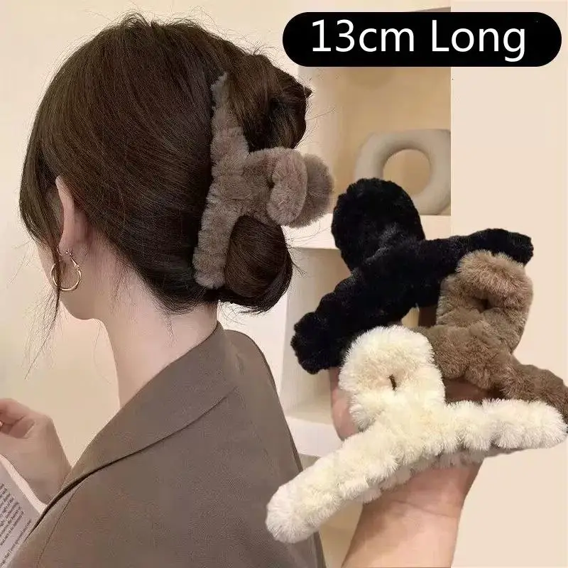 

Winter Faux Fur Hair Claw For Women Girls Acrylic Crab Barrette Hairpin Furry Headwear Hair Claw Clip Fashion Hair Accessories