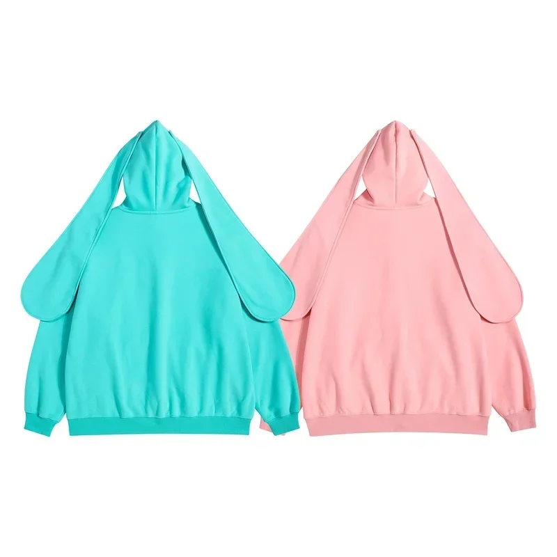 2024 New Hatsune Miku Original Design Cartoon Cute Rabbit Ear Cardigan Hooded Sweater Girl Autumn And Winter Zipper Plush Coat