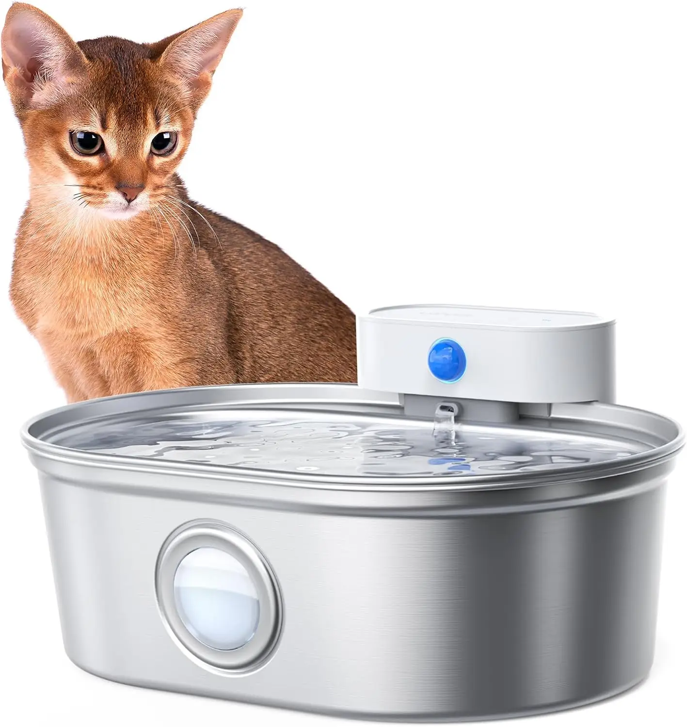 

Stainless Steel Wireless Cat Water Fountain, Battery Operated Pet Waterer with Water Level Window, 67oz/2L