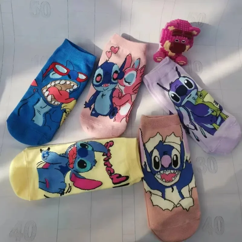 Disney Lilo & Stitch Cartoon Socks Cute Anime Figures Stitch Printed All-season Breathable Socks for Women Casual Cotton Socks