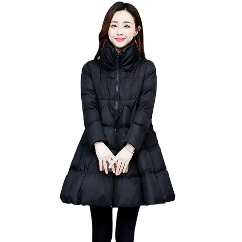 Winter Coats Women A-line Shape Cotton-padded Jacket Quilted Down Coats Ladies Stand-up Collar Parka Thicken Warm Outerwear