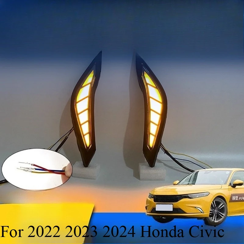 

For 2022 2023 2024 Honda Civic Modified Daytime Running Lights LED Front Fog Lamp Streamer Steering Daytime Running Lights