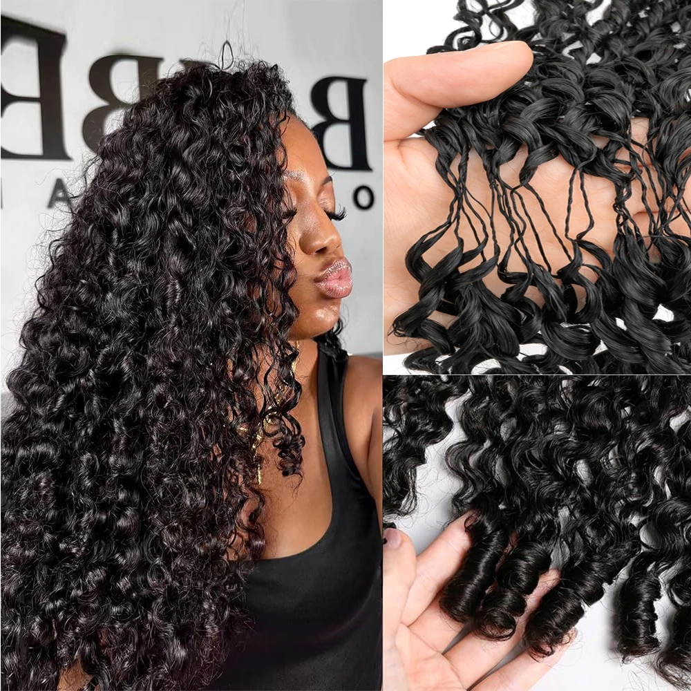 Cabelo Humano Cacheado Birmanês Pré-Loop Invisível com Ponta Espiral 100% Virgem Não Processado Extensões de Cabelo Cacheado Kinky