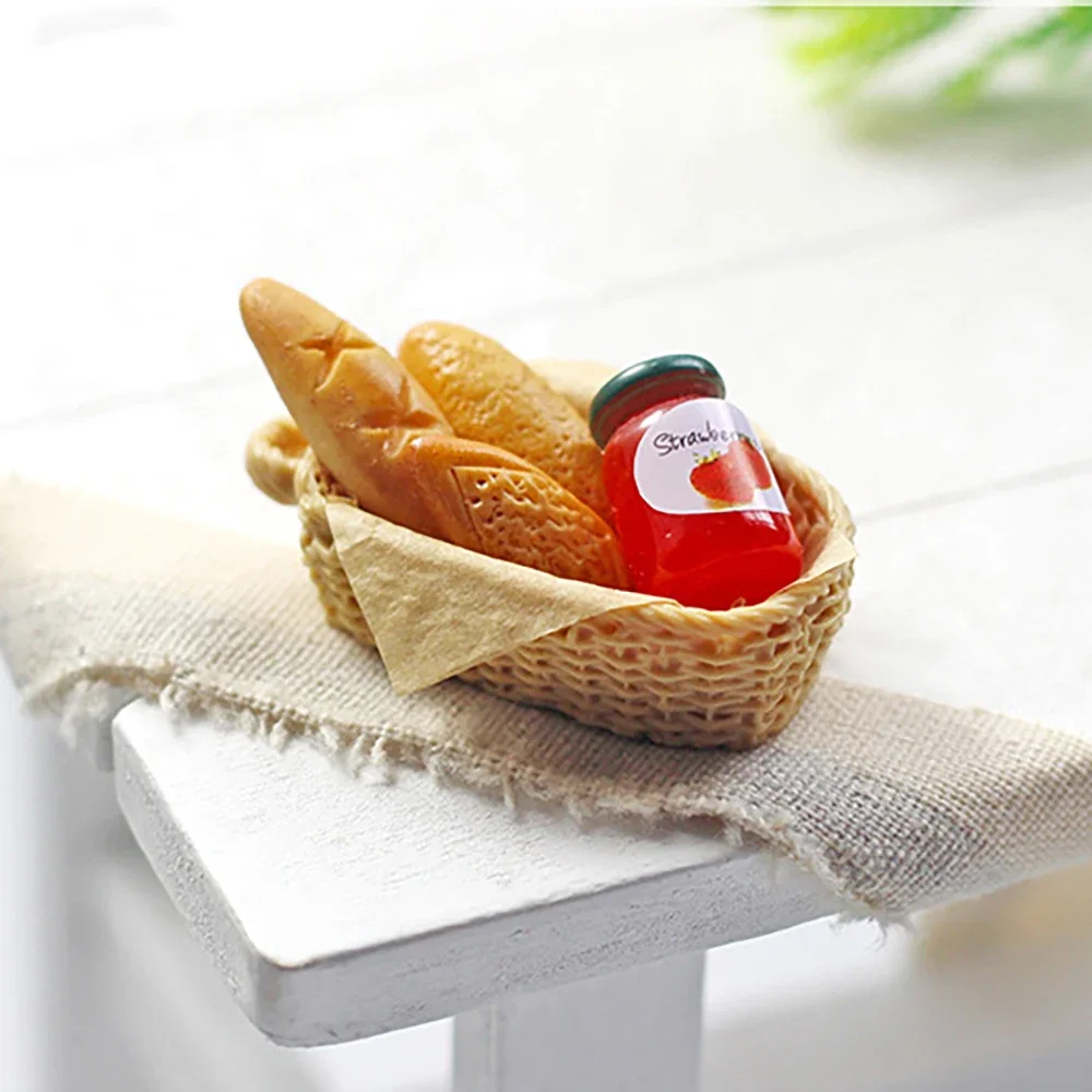 1/12 Dollhouse Miniature Accessories Mini Jam Bread Basket Model Simulation DIY Food Toy for Doll House Decoration