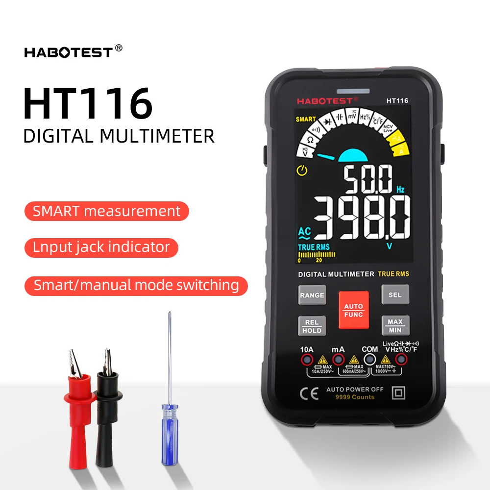 

Professional Smart Multimeter Digital HT116 Auto Range 1000V 10A Tester Ohm Hz Capacitance REL True RMS AC DC DMM Multitester