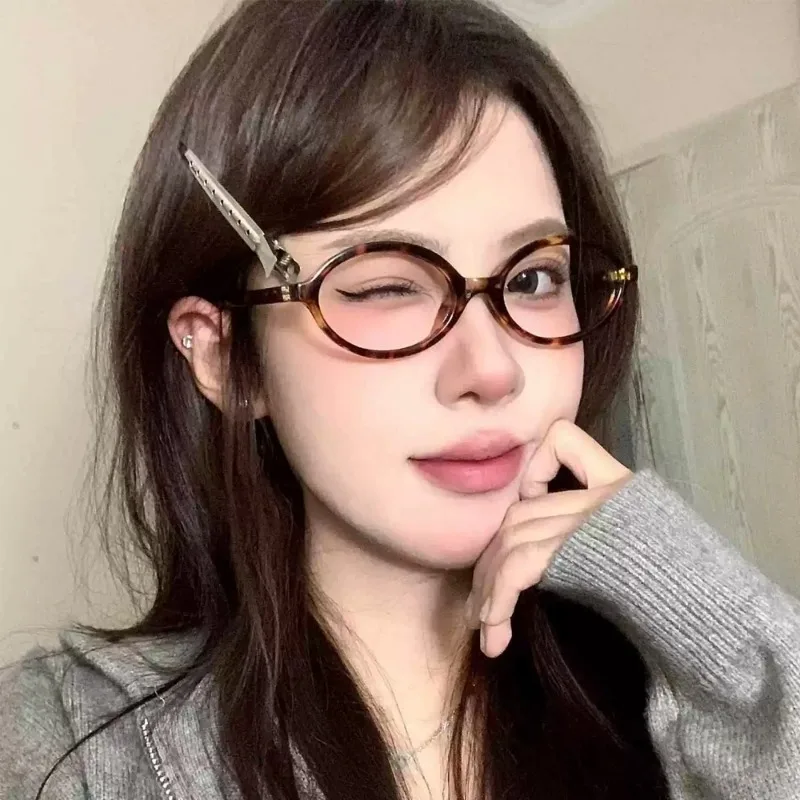 Fashion Retro Oval Frame Eyeglasses Women Men Various Kinds Y2K Anti Blue Light Glasses Unisex Leopard Print Eyewear Frame