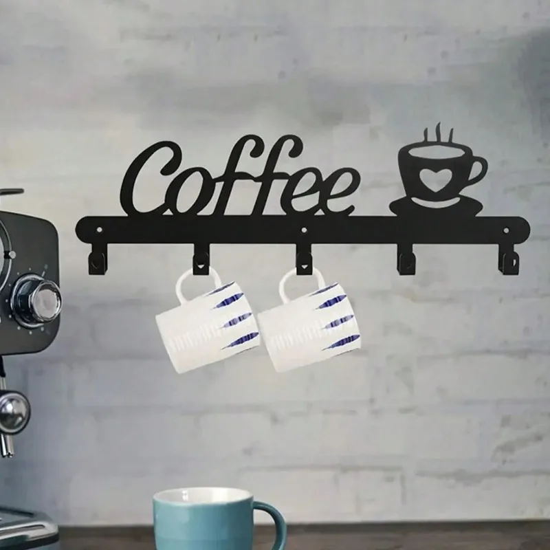 Metal Iron Coffee Mug Holder Wall Mounted - Wall Coffee Cup Rack with Secondary Hook,Perfect for Coffee Lovers Home Furnishing