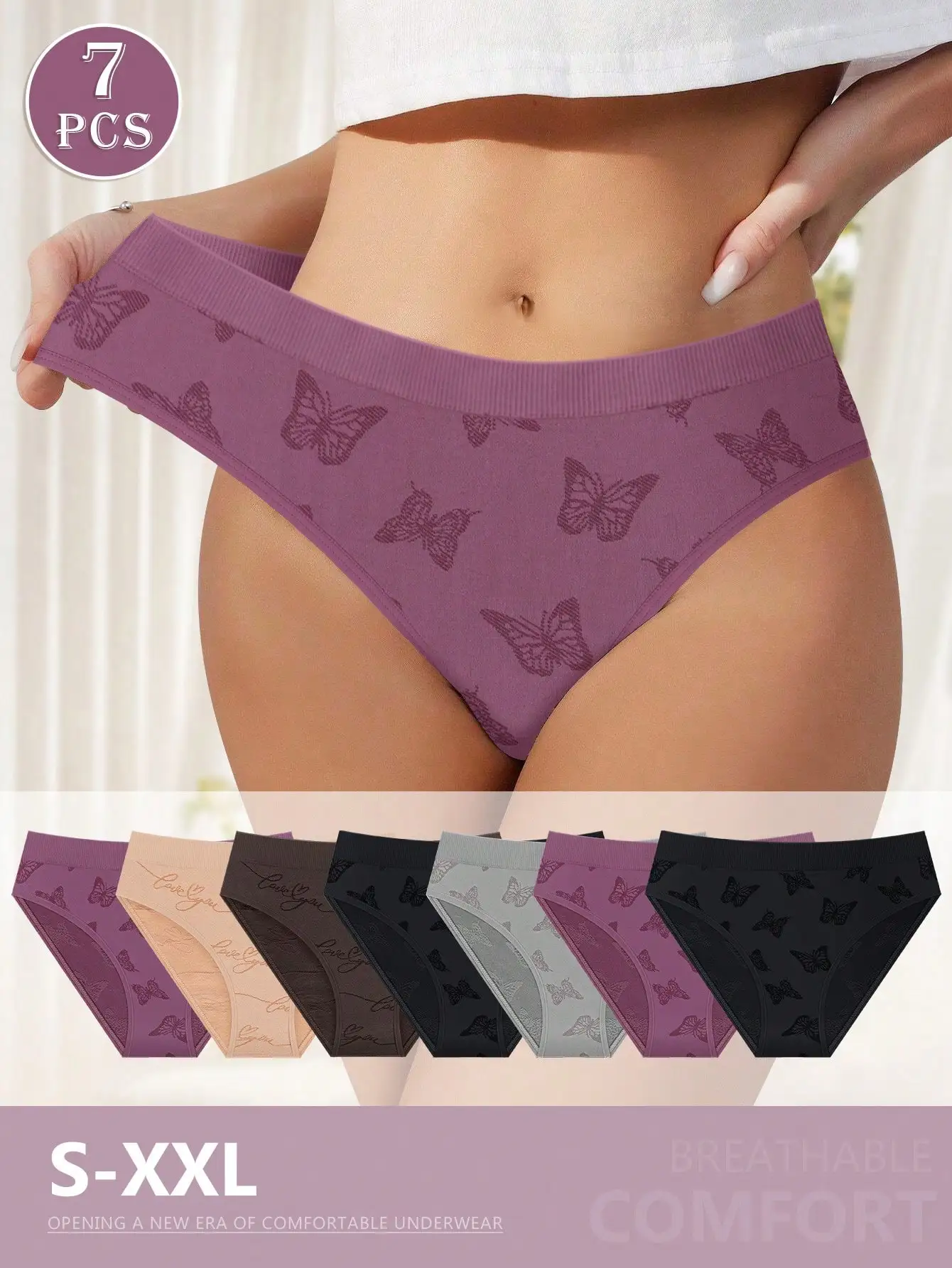 

7pcs/Pack Women Low Waist Triangle Panties, Comfortable Breathable Printed Sexy Underwear