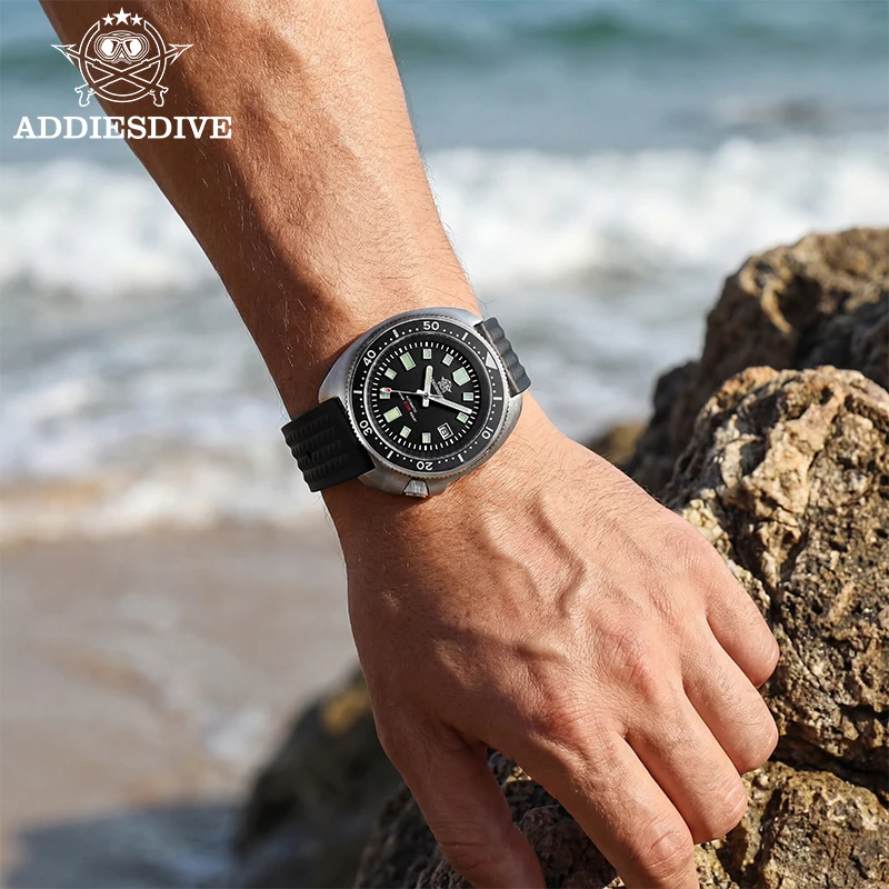 ADDIESDIVE Stainless Steel Dive Watch For Men Sapphire Turtle Automatic Mechanical Watches BGW9 Luminous AD2524 Man Reloj Hombre
