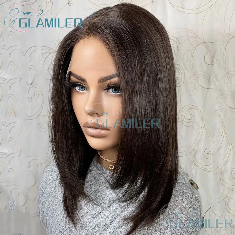 Dark Brown #2 Straight Bob Wigs Human Hair 13×4 Transparent Silk Top Lace Front Human Hair Wig 100% Pre Plucked Natural Hairline