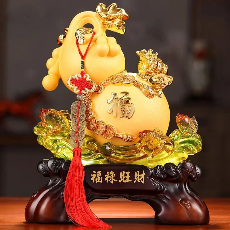 

Inviting Wealth Golden Toad Gourd Ornaments Housewarming Business Living Room Entrance TV Cabinet Decor