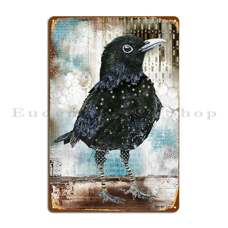 Blackbird Blakely Rustic Boho Stars Watercolor Collage Bird Art Metal Signs Club Living Room Personalized Cinema Tin Sign Poster