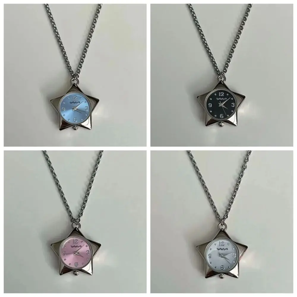 Creative Heart-shaped Star Pocket Necklace Flexible Length Bag Charms Y2K Necklace Zinc Alloy Vintage Clock Pendant Women Girls