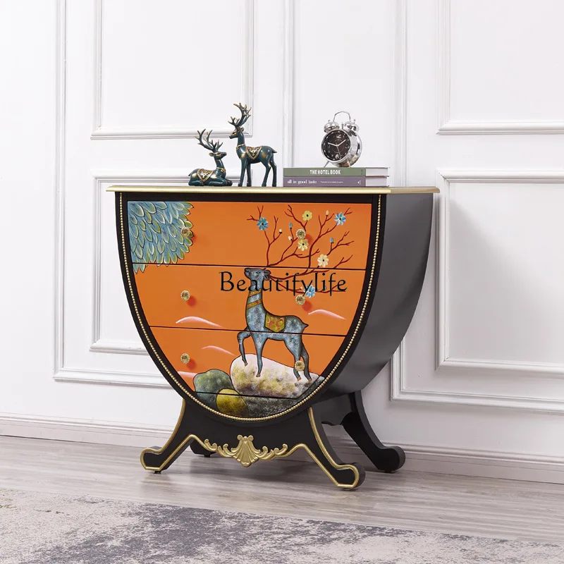 

Foyer three-bucket cabinet storage solid wood decorative cabinet