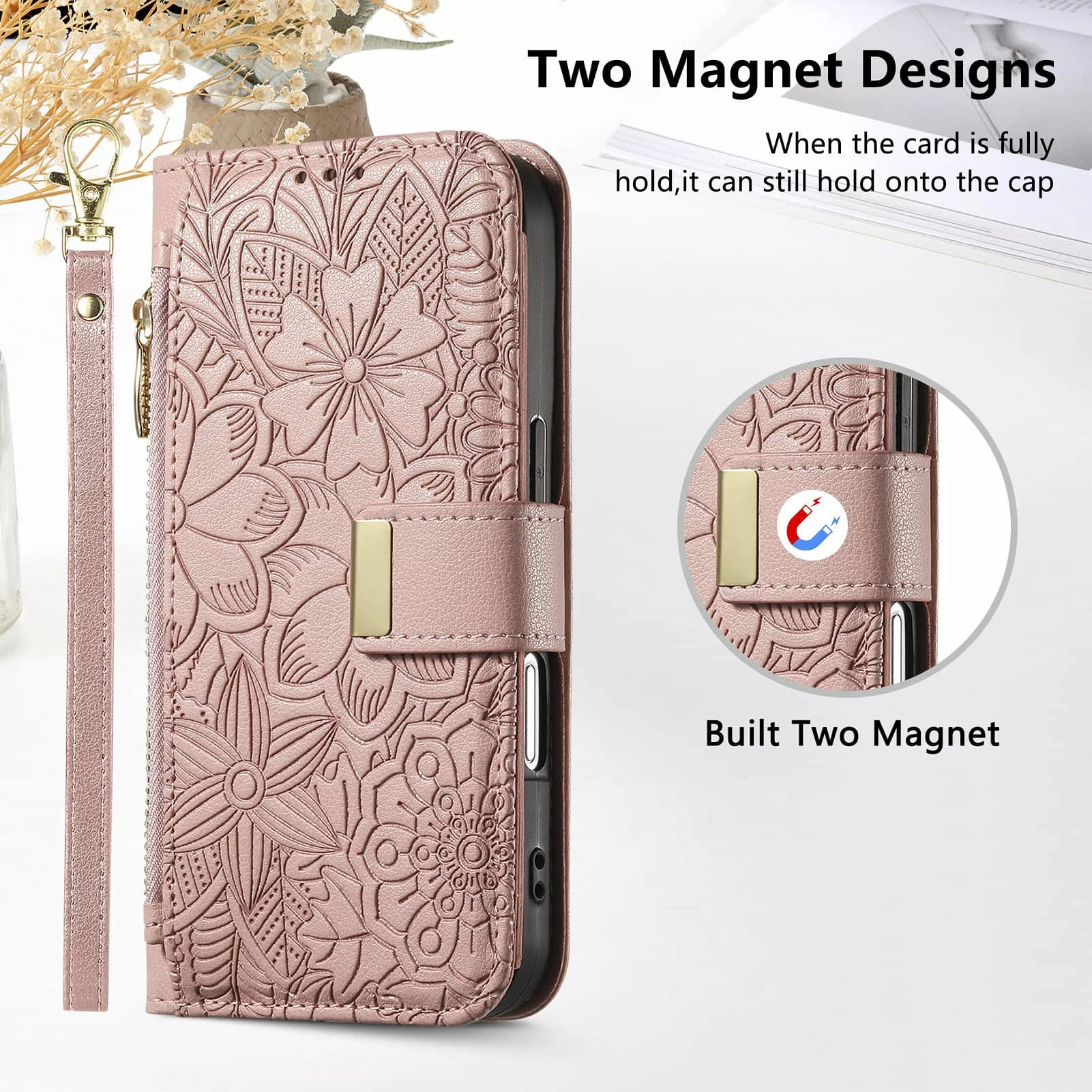 für iPhone 18 Pro/17/16e/17e/15/14/13/12 Pro Max 16 Plus Lanyard Reißverschluss-Brieftaschenhülle mit Doppelkartenfach, Flip-Ständer und Magnetverschluss – Detail 11