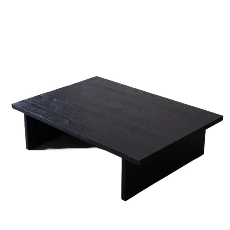 

Medieval retro solid wood coffee table, Japanese-style log table, wabi-sabi black living room, minimalist large coffee table