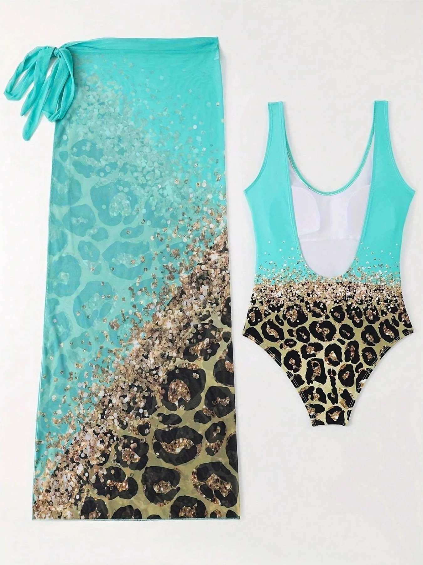 2025 New Sexy Leopard Print One Piece Swimsuit And Beach Sarong Backless Monokini Bathing Suits Summer Beach Wear Swimming Suit