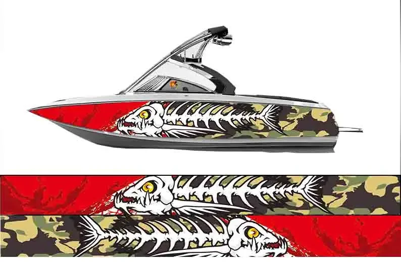 Fashion Blue Camouflage Printing Fishbone Graphic Vinyl Waterproof Boat Wrap Decal Decoration Fits Any Boat Custom Image & Size