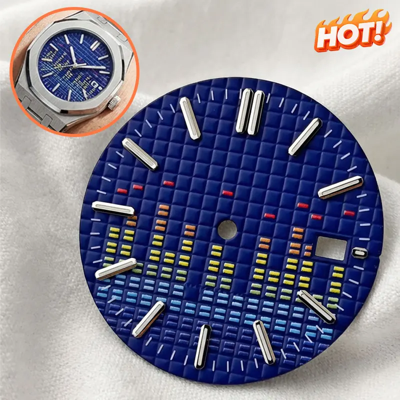 

31-миллиметровый синий циферблат для часов Music Edition с вафельным узором, эстетичный VU-метр, Royal Oak Offshore, для механизма Seiko NH35, запчасти и инструменты для модификации.