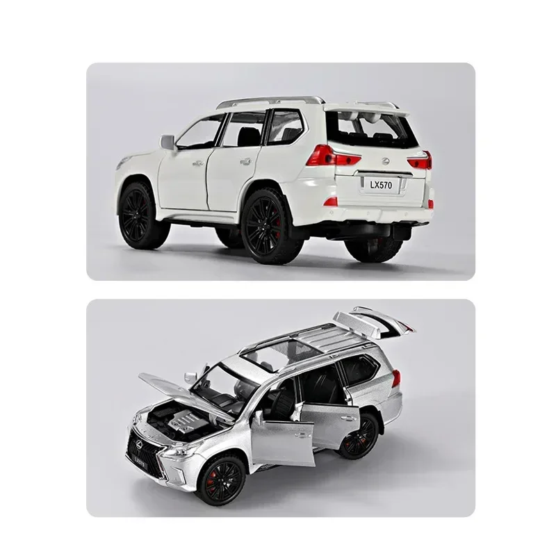 LEXUS-Véhicule SUV tout-terrain en alliage métallique moulé sous pression, modèle de voiture, son et lumière, nervure arrière, collection de jouets pour enfants, cadeaux, A534, 1:22, LX570