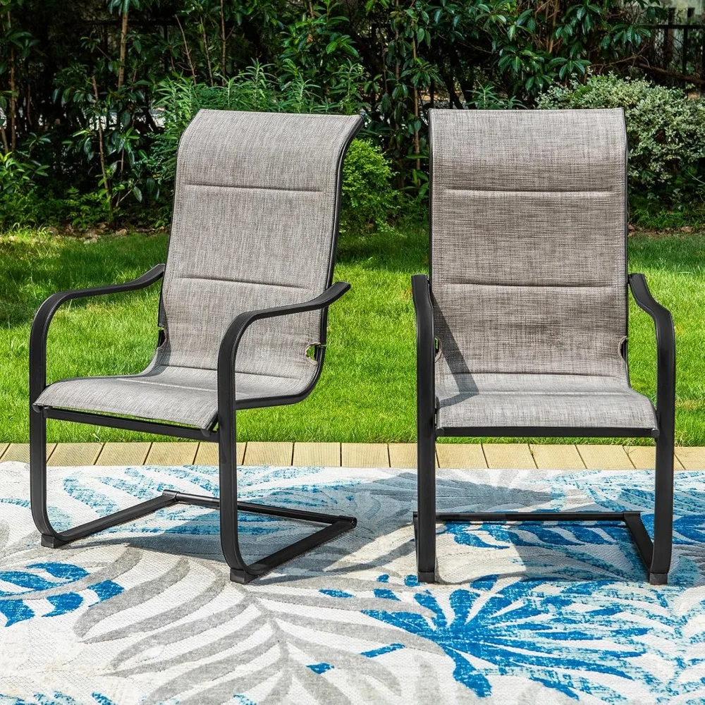 Patio Dining Chairs Set of 2, Padded Textilene Patio Chairs C Spring Outdoor Dining Chairs, High Back Sling Outdoor Cha