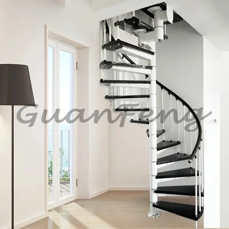 Round wrought iron custom indoor column spiral staircase small apartment loft duplex loft
