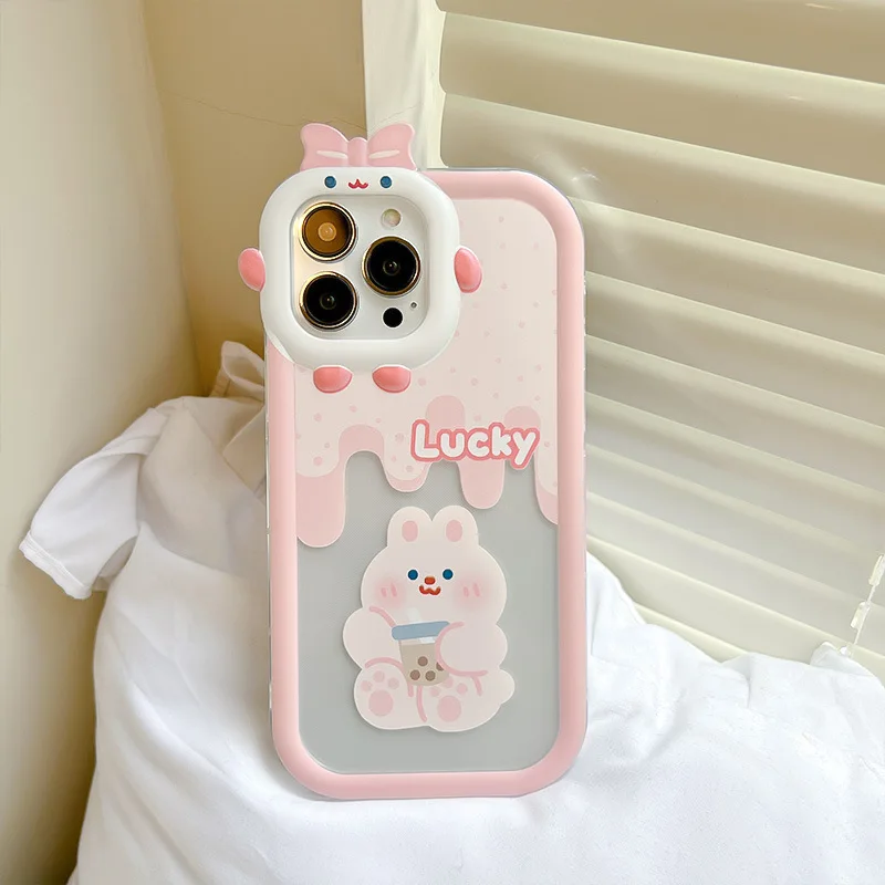 Cute pink cartoon little monster mobile phone case for iphone 14 13 12 11 Pro Max PLUS X XS XR 6 7 8 Cute little rabbit shell