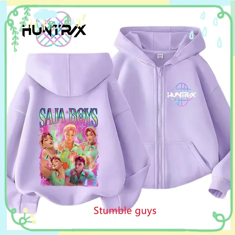 

Kids Purple Zip Hoodie Spring Autumn Kpop Demon Hunters Boys Girls Clothes Casual Sweatshirt