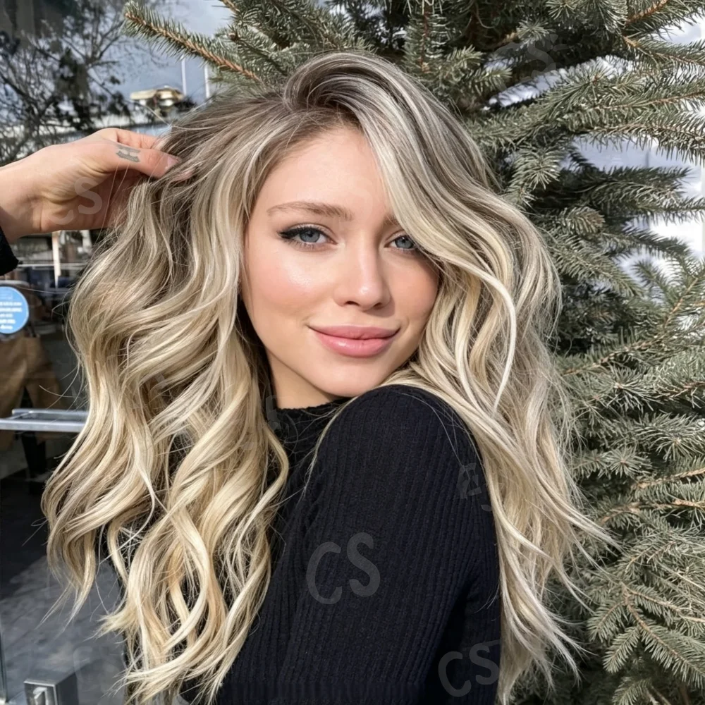 

100% Human Hair Wig | Soft Ombre Blond Wave 150 Density 13x4 Lace Front with Baby Hair Pre-Plucked | Easy Care for Natural Look