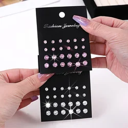 Juego de pendientes de tuerca de boda para hombres y mujeres, accesorios de joyería de cristal, blanco brillante, 12 pares por lote