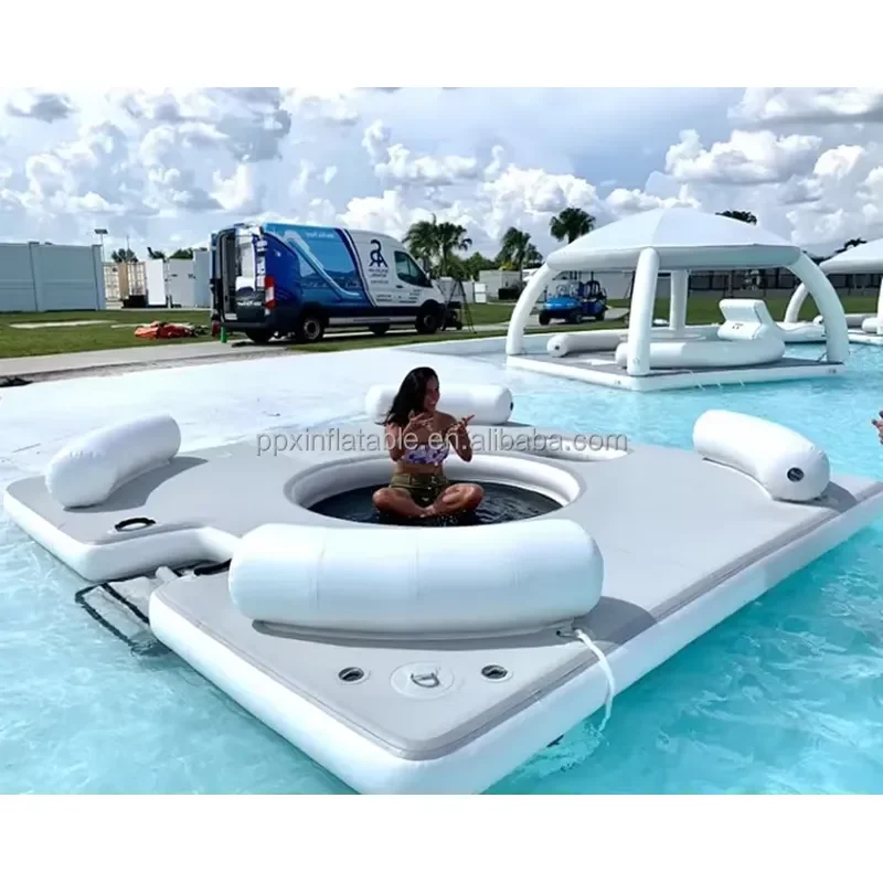 Inflatable Floating Island Platform bar Inflatable Floating Dock Play Water Island Float Pub With Tent for Adults
