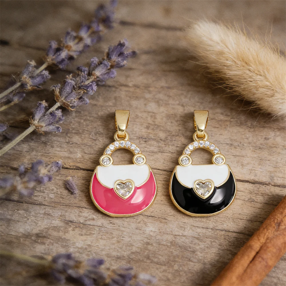 

3Pcs Pendants Brass Cubic Zirconia Enamel Handbag Charms Fashionable Style for DIY Jewelry Necklace Bracelet Making Accessories