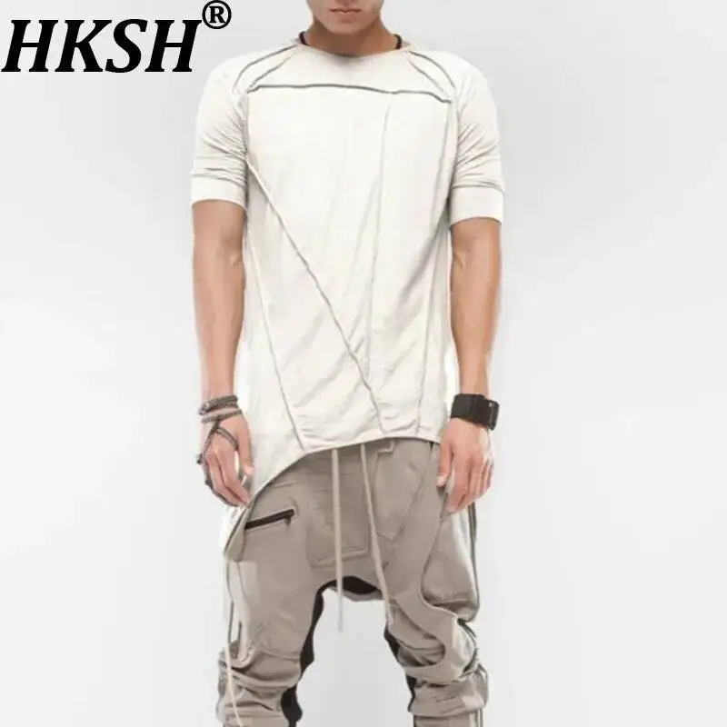 HKSH Summer Men Tide Punk Independent Waste Land Retro Asymmetric Bottom Ribbon Tie Dye T-shirt Fashion Garde Avant Tees HK0771