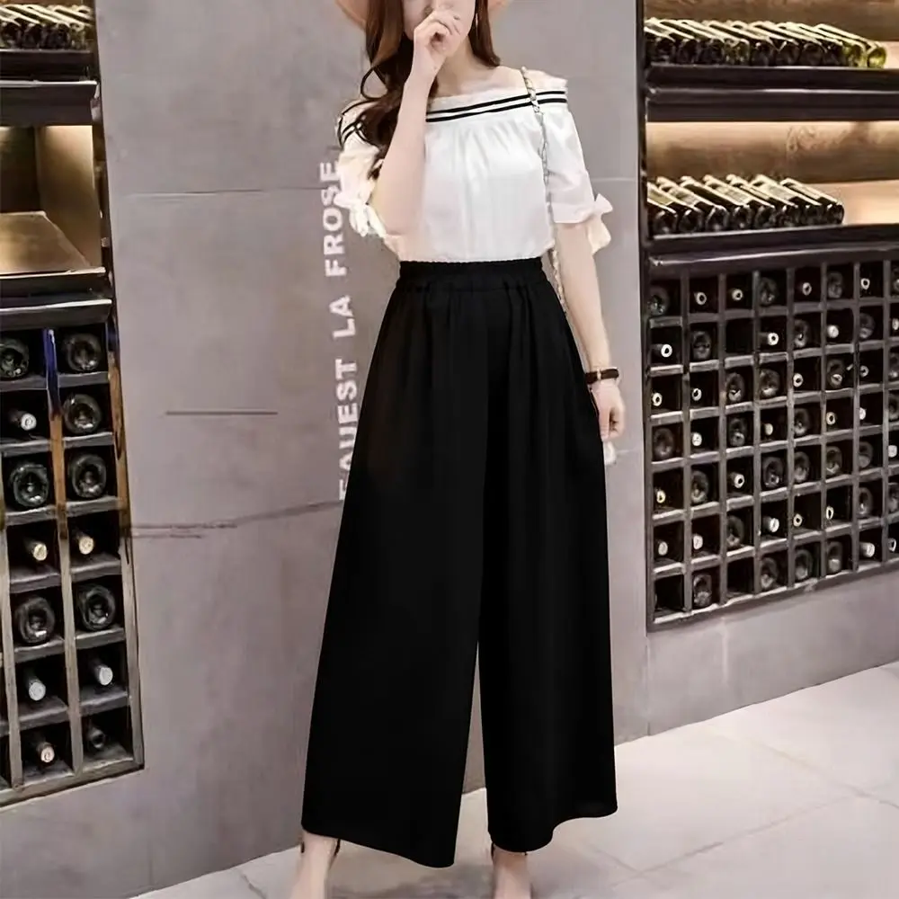 

Fashion Chiffon Dance Pants Loose Elegant Wide Leg Pants Elastic Waist Stage Performance Sports Pants Women