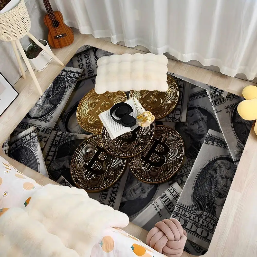 Lustige Bitcoin-Gold- und Geld-Bodenmatte im INS-Stil, weiche Schlafzimmer-Bodenmatte, Waschküchenmatte, rutschfeste Haushaltsteppiche