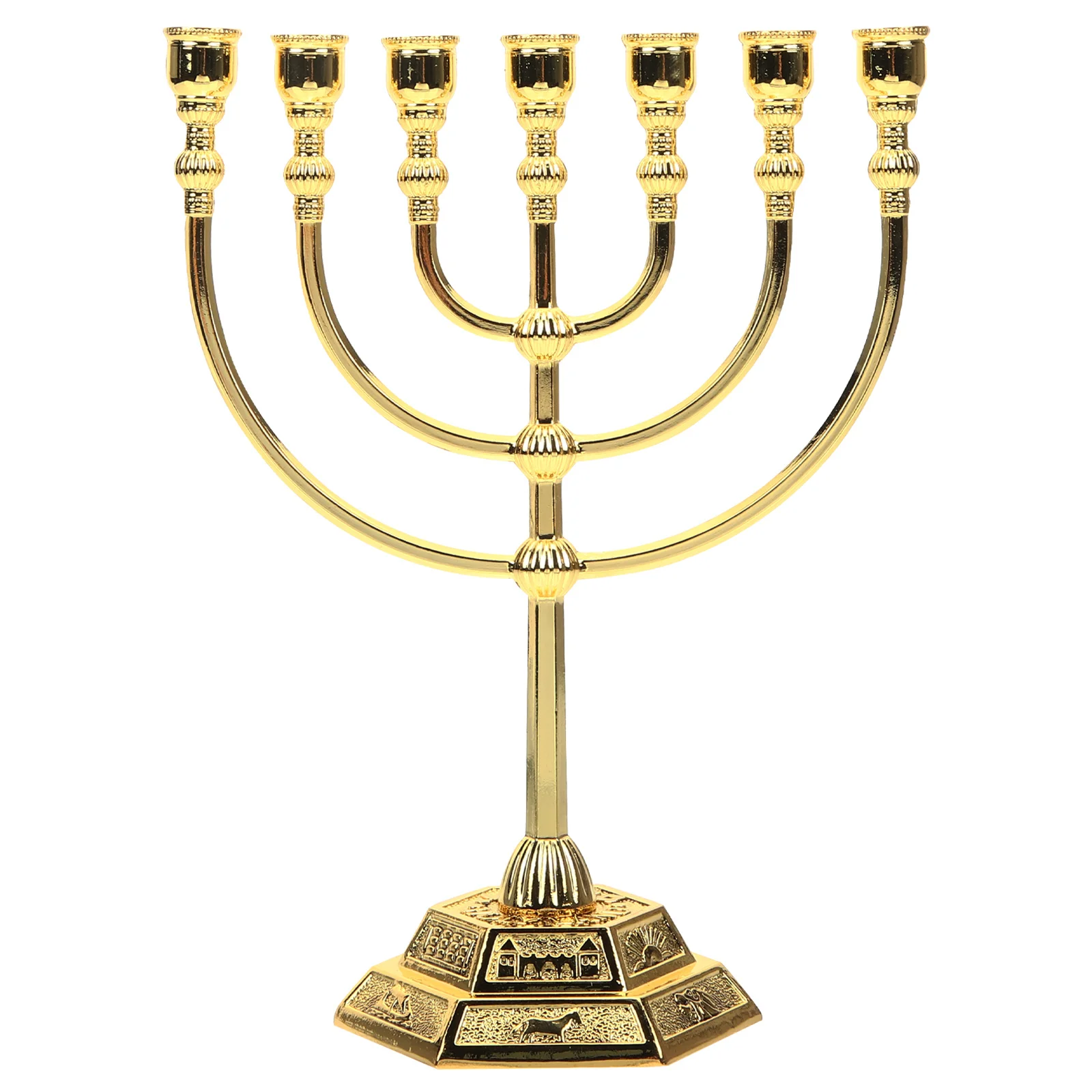 

7 Branch Menorah Holder Vintage Religious Candlestick Jerusalem Temple Hanukkah Decor Desktop Ornament for Home Ritual Use