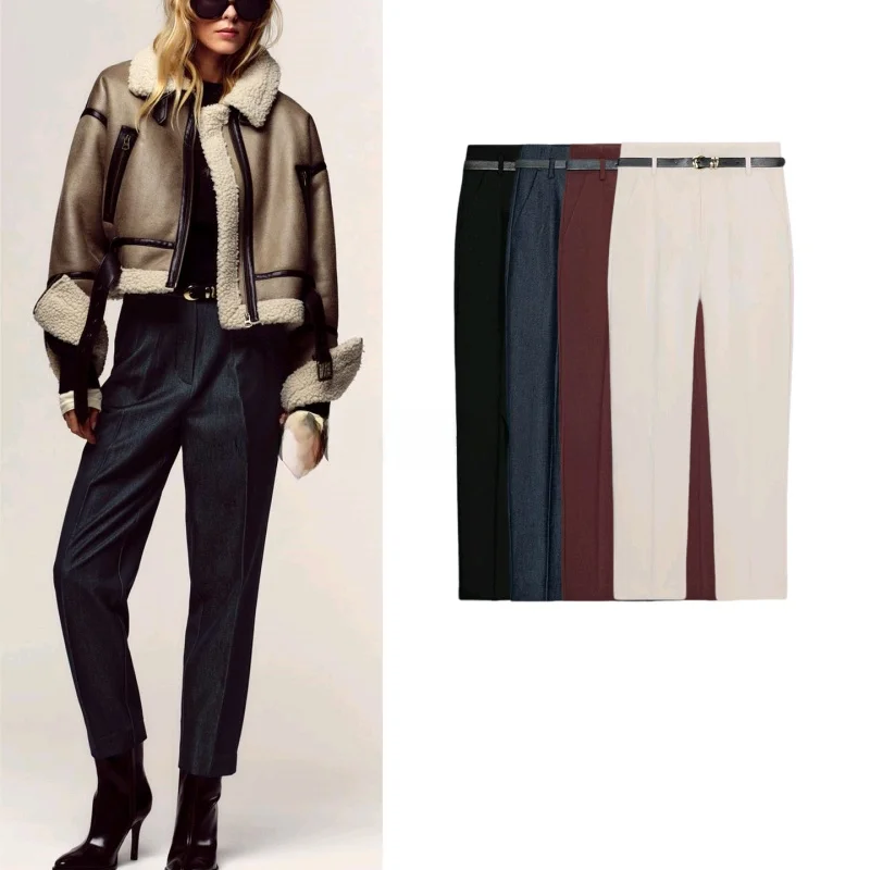 

Новые осенние женские повседневные брюки на молнии с высокой талией и поясом, прямые женские брюки Faion Ele